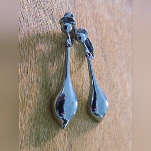 Lucky Silver Tone Horse Shoe And 4 Leaf Clover Drop Earrings
